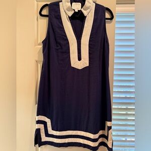 Sail to Sable Navy linen Dress with gold trim. EUC